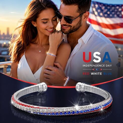 Mysense 4th of July Bracelets, Patriotic Red White Blue Cuff Bangle, USA 250th Anniversary Independence Day Accessories, Elastic Adjustable & Unisex Fashion Jewelry for 4th of July Outfits & Gifts(usa rhinestone bracelet) in Saudi Arabia