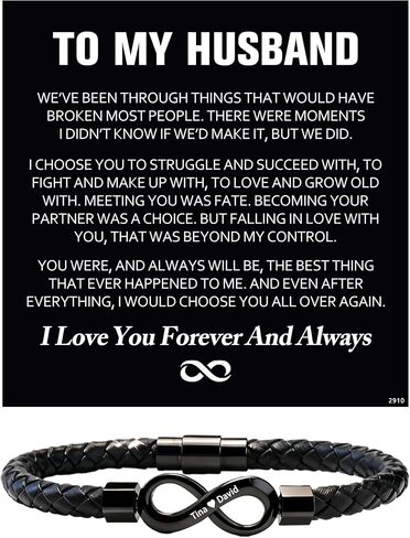 ziella To My Husband Bracelet,Dual Name Infinity Leather Bracelet,Personalized Custom Name Stainless Steel Bracelet Holiday Birthday for Him in Saudi Arabia