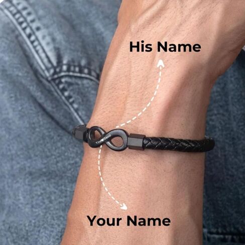 ziella To My Husband Bracelet,Dual Name Infinity Leather Bracelet,Personalized Custom Name Stainless Steel Bracelet Holiday Birthday for Him in Saudi Arabia
