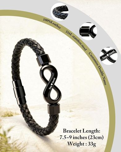 ziella To My Husband Bracelet,Dual Name Infinity Leather Bracelet,Personalized Custom Name Stainless Steel Bracelet Holiday Birthday for Him in Saudi Arabia