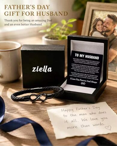 ziella To My Husband Bracelet,Dual Name Infinity Leather Bracelet,Personalized Custom Name Stainless Steel Bracelet Holiday Birthday for Him in Saudi Arabia
