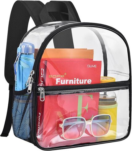 Paxiland Clear Backpack Stadium Approved 12×12×6 with Reinforced and Wider Shoulder Straps, Small Clear Bag for Schools, Concerts, Work, Festivals and Sporting Events - Black in Saudi Arabia