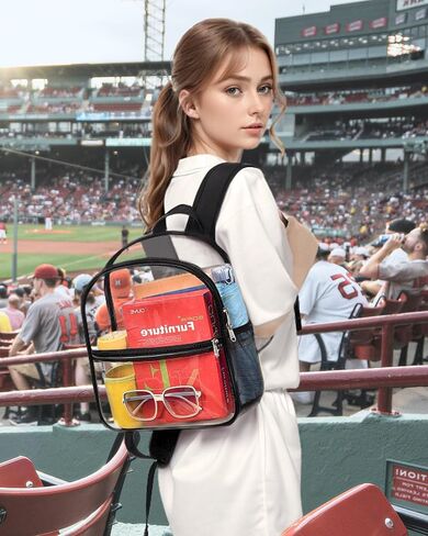 Paxiland Clear Backpack Stadium Approved 12×12×6 with Reinforced and Wider Shoulder Straps, Small Clear Bag for Schools, Concerts, Work, Festivals and Sporting Events - Black in Saudi Arabia