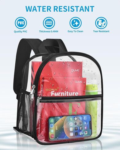 Paxiland Clear Backpack Stadium Approved 12×12×6 with Reinforced and Wider Shoulder Straps, Small Clear Bag for Schools, Concerts, Work, Festivals and Sporting Events - Black in Saudi Arabia