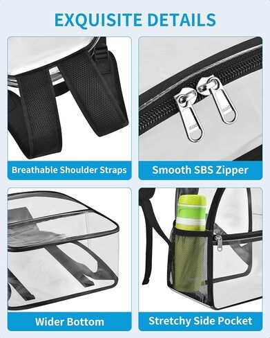 Paxiland Clear Backpack Stadium Approved 12×12×6 with Reinforced and Wider Shoulder Straps, Small Clear Bag for Schools, Concerts, Work, Festivals and Sporting Events - Black in Saudi Arabia