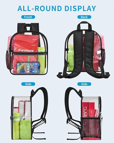 Paxiland Clear Backpack Stadium Approved 12×12×6 with Reinforced and Wider Shoulder Straps, Small Clear Bag for Schools, Concerts, Work, Festivals and Sporting Events - Black in Saudi Arabia