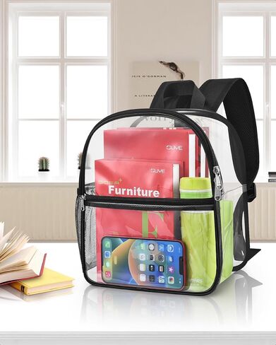 Paxiland Clear Backpack Stadium Approved 12×12×6 with Reinforced and Wider Shoulder Straps, Small Clear Bag for Schools, Concerts, Work, Festivals and Sporting Events - Black in Saudi Arabia