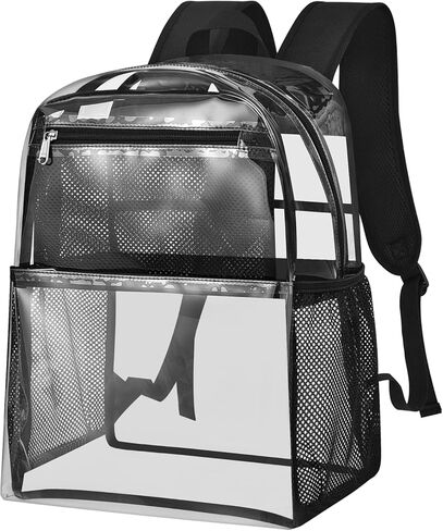 Paxiland Clear Backpack Stadium Approved 12×12×6 with Reinforced and Wider Shoulder Straps, Small Clear Bag for Schools, Concerts, Work, Festivals and Sporting Events - Black in Saudi Arabia