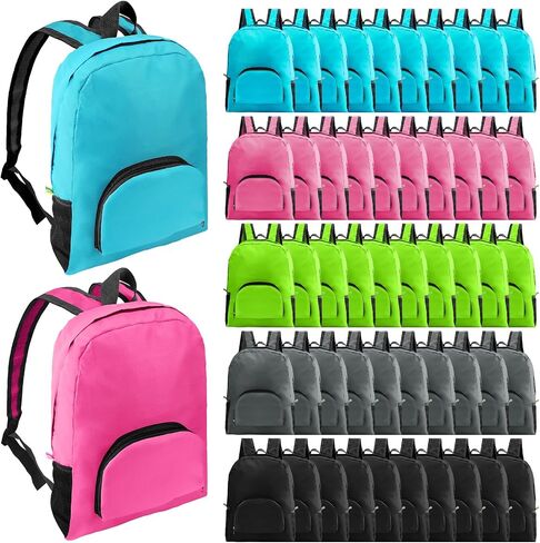 HOFASON 50 Pcs 17 Inch Backpacks in Bulk, Bulk BookBags Foldable Back Pack Basic Backpack for Adult Homeless Lightweight Outdoor Travel BookBags (5 colors) in Saudi Arabia