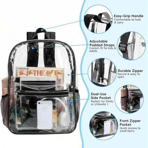 48-Pack 17'' Clear Backpacks for School – Transparent Bookbags Heavy Duty PVC Clear Bags with Reinforced Straps, Bulk Back Pack for Elementary, Middle & High School,12 Colors in Saudi Arabia