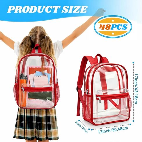 48-Pack 17'' Clear Backpacks for School – Transparent Bookbags Heavy Duty PVC Clear Bags with Reinforced Straps, Bulk Back Pack for Elementary, Middle & High School,12 Colors in Saudi Arabia