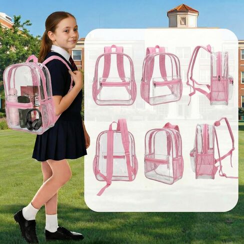 48-Pack 17'' Clear Backpacks for School – Transparent Bookbags Heavy Duty PVC Clear Bags with Reinforced Straps, Bulk Back Pack for Elementary, Middle & High School,12 Colors in Saudi Arabia
