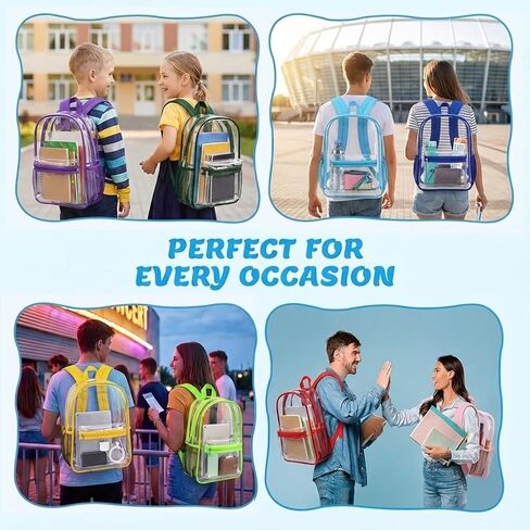48-Pack 17'' Clear Backpacks for School – Transparent Bookbags Heavy Duty PVC Clear Bags with Reinforced Straps, Bulk Back Pack for Elementary, Middle & High School,12 Colors in Saudi Arabia