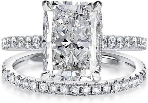 Stunning 5.50ct set in 14k Solid White Gold Radiant Cut Moissanite Engagement Ring And Band bridal set in Kuwait