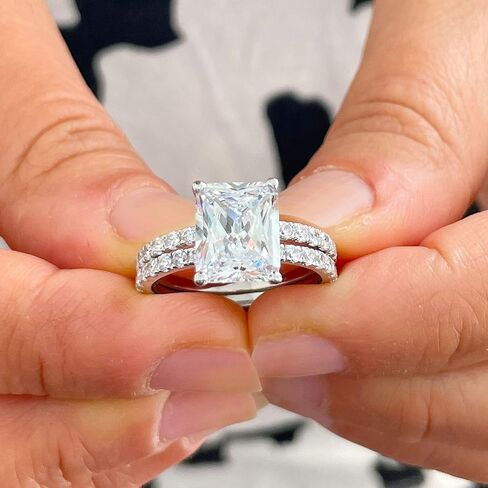 Stunning 5.50ct set in 14k Solid White Gold Radiant Cut Moissanite Engagement Ring And Band bridal set in Kuwait