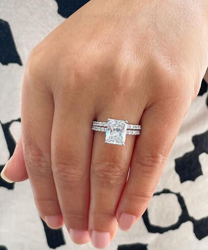 Stunning 5.50ct set in 14k Solid White Gold Radiant Cut Moissanite Engagement Ring And Band bridal set in Kuwait