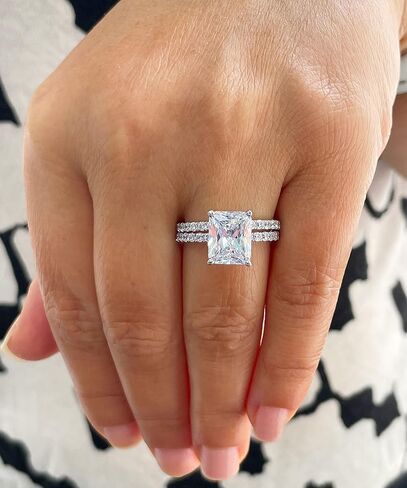 Stunning 5.50ct set in 14k Solid White Gold Radiant Cut Moissanite Engagement Ring And Band bridal set in Kuwait