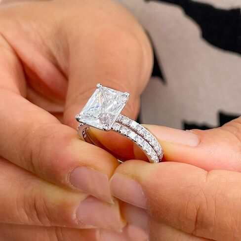 Stunning 5.50ct set in 14k Solid White Gold Radiant Cut Moissanite Engagement Ring And Band bridal set in Kuwait
