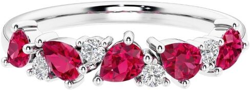 14k White or Yellow Gold Alternating Pear Lab Grown Ruby and Diamond Half Eternity Ring, July Birthstone, Stackable, Anniversary Wedding Band, Birthday Gift for Women w/ Jewelry Box, Sz 4-10 in Saudi Arabia