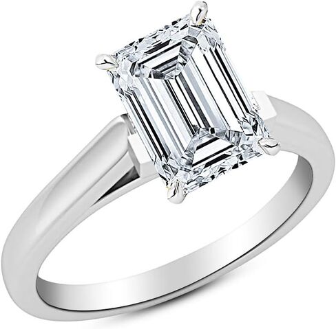 18K White Gold 1-5 Carat Lab Grown Solitaire Emerald Cut Cathedral IGI Diamond Engagement Ring (F-G Color VS1-VS2 Clarity) in Kuwait