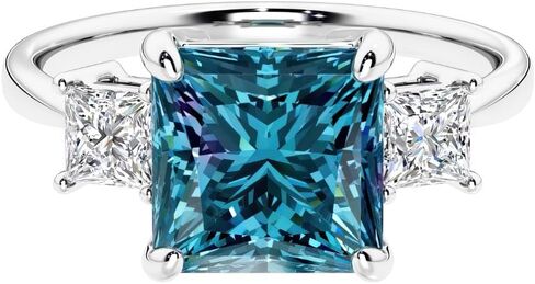 Real Solid 14k Gold Classic 3-Stone 3 Ct Princess Lab Grown Alexandrite and Diamond Ring, June Birthstone, Engagement, Anniversary, Wedding, Birthday Gift for Women w/ Jewelry Box, Sz 4-10 in Saudi Arabia
