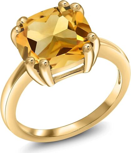 Gem Stone King 3-5 Cttw Gemstone Birthstone Double Prong Solitaire Ring for Women | 18K Yellow Gold Plated Silver | Cushion 10MM | Anniversary Engagement Promise Ring in Kuwait