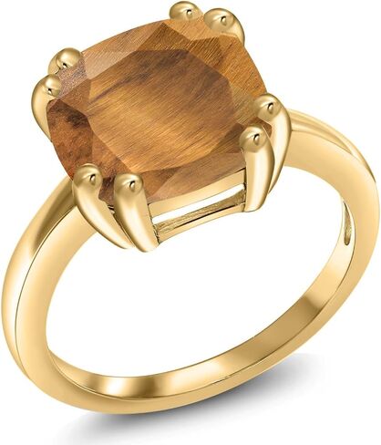 Gem Stone King 3-5 Cttw Gemstone Birthstone Double Prong Solitaire Ring for Women | 18K Yellow Gold Plated Silver | Cushion 10MM | Anniversary Engagement Promise Ring in Kuwait