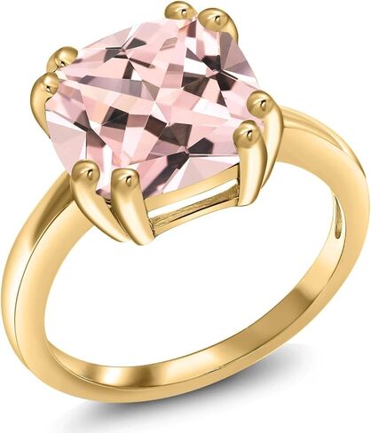 Gem Stone King 3-5 Cttw Gemstone Birthstone Double Prong Solitaire Ring for Women | 18K Yellow Gold Plated Silver | Cushion 10MM | Anniversary Engagement Promise Ring in Kuwait