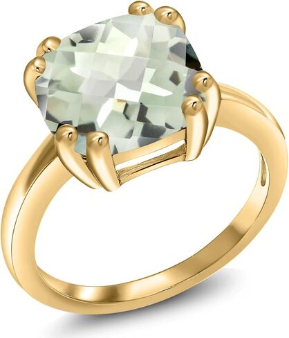 Gem Stone King 3-5 Cttw Gemstone Birthstone Double Prong Solitaire Ring for Women | 18K Yellow Gold Plated Silver | Cushion 10MM | Anniversary Engagement Promise Ring in Kuwait