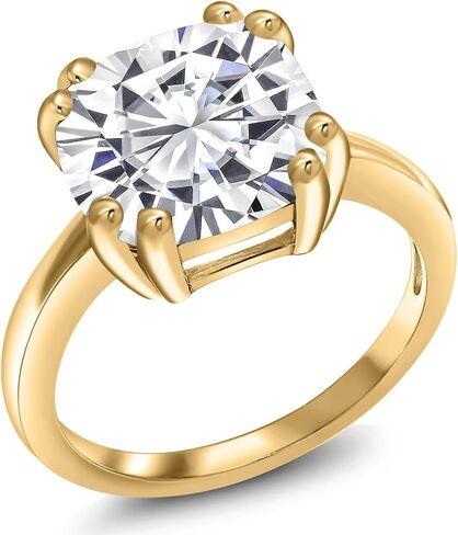 Gem Stone King 3-5 Cttw Gemstone Birthstone Double Prong Solitaire Ring for Women | 18K Yellow Gold Plated Silver | Cushion 10MM | Anniversary Engagement Promise Ring in Kuwait