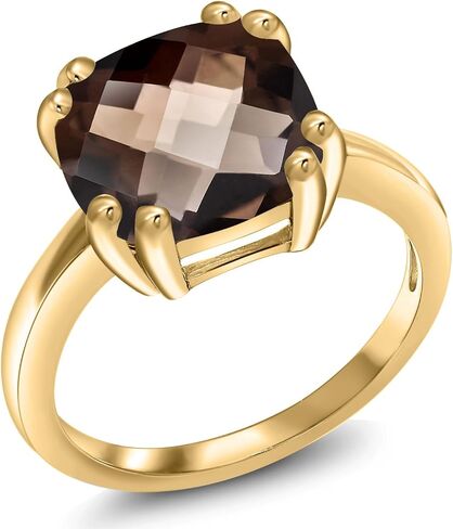 Gem Stone King 3-5 Cttw Gemstone Birthstone Double Prong Solitaire Ring for Women | 18K Yellow Gold Plated Silver | Cushion 10MM | Anniversary Engagement Promise Ring in Kuwait