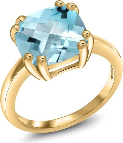 Gem Stone King 3-5 Cttw Gemstone Birthstone Double Prong Solitaire Ring for Women | 18K Yellow Gold Plated Silver | Cushion 10MM | Anniversary Engagement Promise Ring in Kuwait