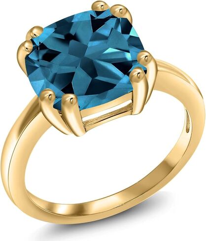 Gem Stone King 3-5 Cttw Gemstone Birthstone Double Prong Solitaire Ring for Women | 18K Yellow Gold Plated Silver | Cushion 10MM | Anniversary Engagement Promise Ring in Kuwait