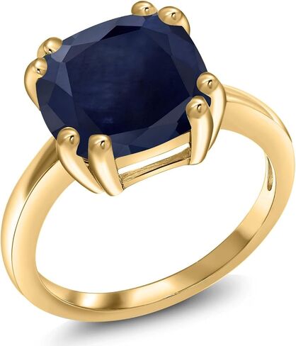Gem Stone King 3-5 Cttw Gemstone Birthstone Double Prong Solitaire Ring for Women | 18K Yellow Gold Plated Silver | Cushion 10MM | Anniversary Engagement Promise Ring in Kuwait