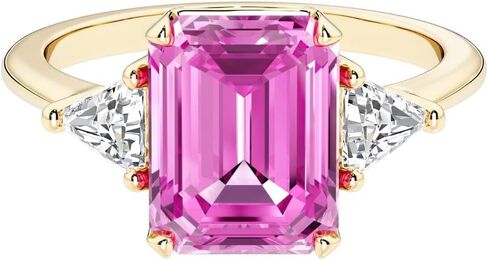 Solid 14k Gold 3.50 Carats Emerald Cut Lab Grown Pink Sapphire Solitaire Ring with Trillion Diamonds, Engagement, Anniversary, Birthday Gift for Women, September Birthstone, w/Jewelry Box, Sizes 4-10 in Saudi Arabia