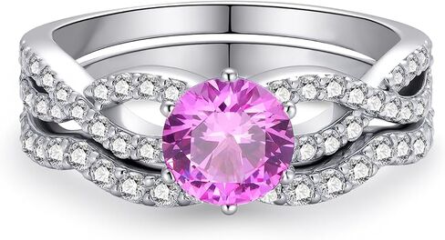 1CT Center Pink Tourmaline Engagement Ring Set for Women,18K White Gold Platinum Plated Silver Infinity Twisted Wedding Rings Set Tourmaline Moissanite Bridal Sets Jewelry Gift for Anniversary Wedding in Saudi Arabia