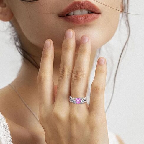 1CT Center Pink Tourmaline Engagement Ring Set for Women,18K White Gold Platinum Plated Silver Infinity Twisted Wedding Rings Set Tourmaline Moissanite Bridal Sets Jewelry Gift for Anniversary Wedding in Saudi Arabia