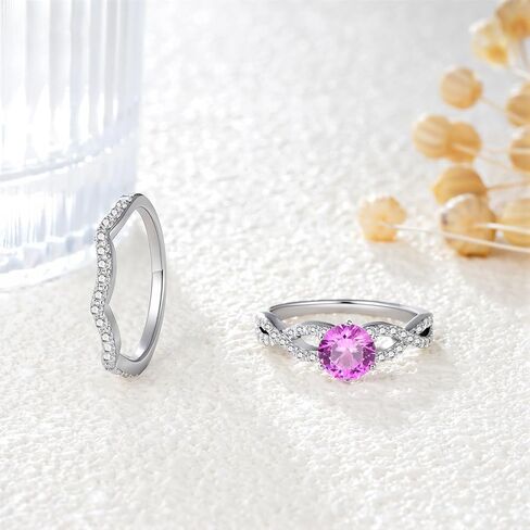 1CT Center Pink Tourmaline Engagement Ring Set for Women,18K White Gold Platinum Plated Silver Infinity Twisted Wedding Rings Set Tourmaline Moissanite Bridal Sets Jewelry Gift for Anniversary Wedding in Saudi Arabia