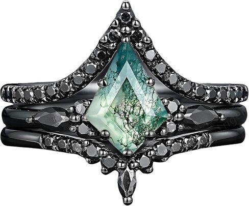 Premium 2CT Natural Moss Agate Women's Bridal Rings Sets Silver 10K/14K/18K Gold Moss Agate Art Deco Wedding Band Luxury Jewelry Gifts Engagement Rings for Women/Her Size4-12 in Kuwait