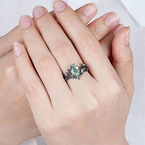 Premium 2CT Natural Moss Agate Women's Bridal Rings Sets Silver 10K/14K/18K Gold Moss Agate Art Deco Wedding Band Luxury Jewelry Gifts Engagement Rings for Women/Her Size4-12 in Kuwait