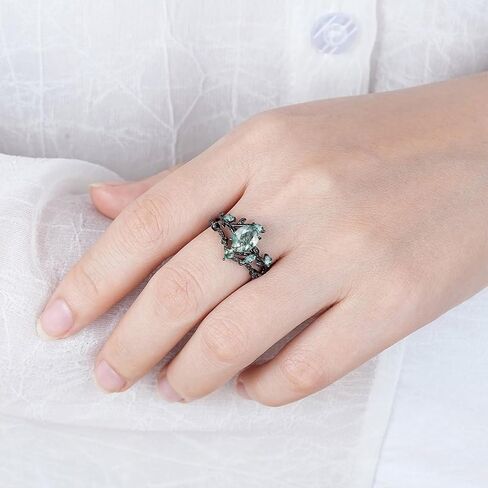 Premium 2CT Natural Moss Agate Women's Bridal Rings Sets Silver 10K/14K/18K Gold Moss Agate Art Deco Wedding Band Luxury Jewelry Gifts Engagement Rings for Women/Her Size4-12 in Kuwait