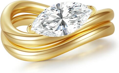 Marquise Moissanite Engagement Ring Set for Women, D Color VVS1 14K Gold/White Gold Plated, Wave Design Wedding Bridal Ring in Saudi Arabia