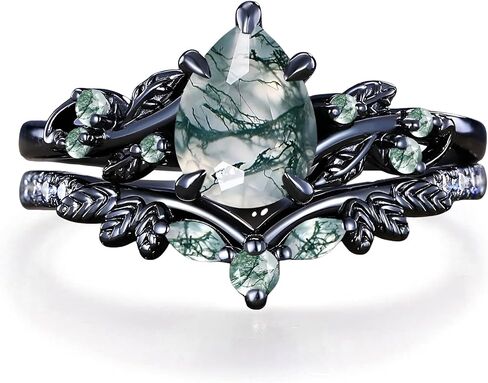 Premium 2CT Natural Moss Agate Women's Bridal Rings Sets Silver 10K/14K/18K Gold Moss Agate Art Deco Wedding Band Luxury Jewelry Gifts Engagement Rings for Women/Her Size4-12 in Kuwait