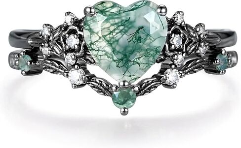 Premium 2CT Natural Moss Agate Women's Bridal Rings Sets Silver 10K/14K/18K Gold Moss Agate Art Deco Wedding Band Luxury Jewelry Gifts Engagement Rings for Women/Her Size4-12 in Kuwait