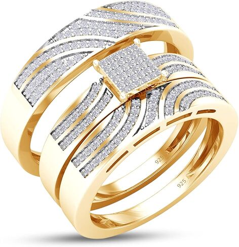 SAVEARTH DIAMONDS 0.50 قيراط (ctw) مستدير أبيض معمل مويسانيتي ألماس للرجال والنساء خاتم خطوبة ثلاثي مجموعة زفاف، فضة استرلينية in Kuwait