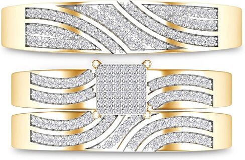 SAVEARTH DIAMONDS 0.50 قيراط (ctw) مستدير أبيض معمل مويسانيتي ألماس للرجال والنساء خاتم خطوبة ثلاثي مجموعة زفاف، فضة استرلينية in Kuwait