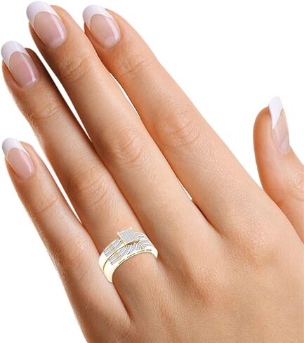SAVEARTH DIAMONDS 0.50 قيراط (ctw) مستدير أبيض معمل مويسانيتي ألماس للرجال والنساء خاتم خطوبة ثلاثي مجموعة زفاف، فضة استرلينية in Kuwait
