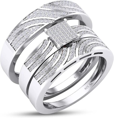 SAVEARTH DIAMONDS 0.50 قيراط (ctw) مستدير أبيض معمل مويسانيتي ألماس للرجال والنساء خاتم خطوبة ثلاثي مجموعة زفاف، فضة استرلينية in Kuwait