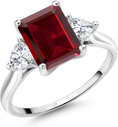خاتم خطوبة من الأحجار الكريمة من Gem Stone King 2-4 Cttw وأحجار كريمة ومويسانيت أبيض للنساء | ذهب أبيض عيار 10 قيراط | قطع الزمرد 9X7MM تريليون 4MM | خاتم ذهبي للنساء in Kuwait