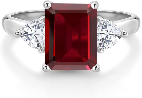 خاتم خطوبة من الأحجار الكريمة من Gem Stone King 2-4 Cttw وأحجار كريمة ومويسانيت أبيض للنساء | ذهب أبيض عيار 10 قيراط | قطع الزمرد 9X7MM تريليون 4MM | خاتم ذهبي للنساء in Kuwait